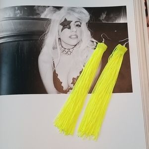 Neon yellow fringe tassel earrings